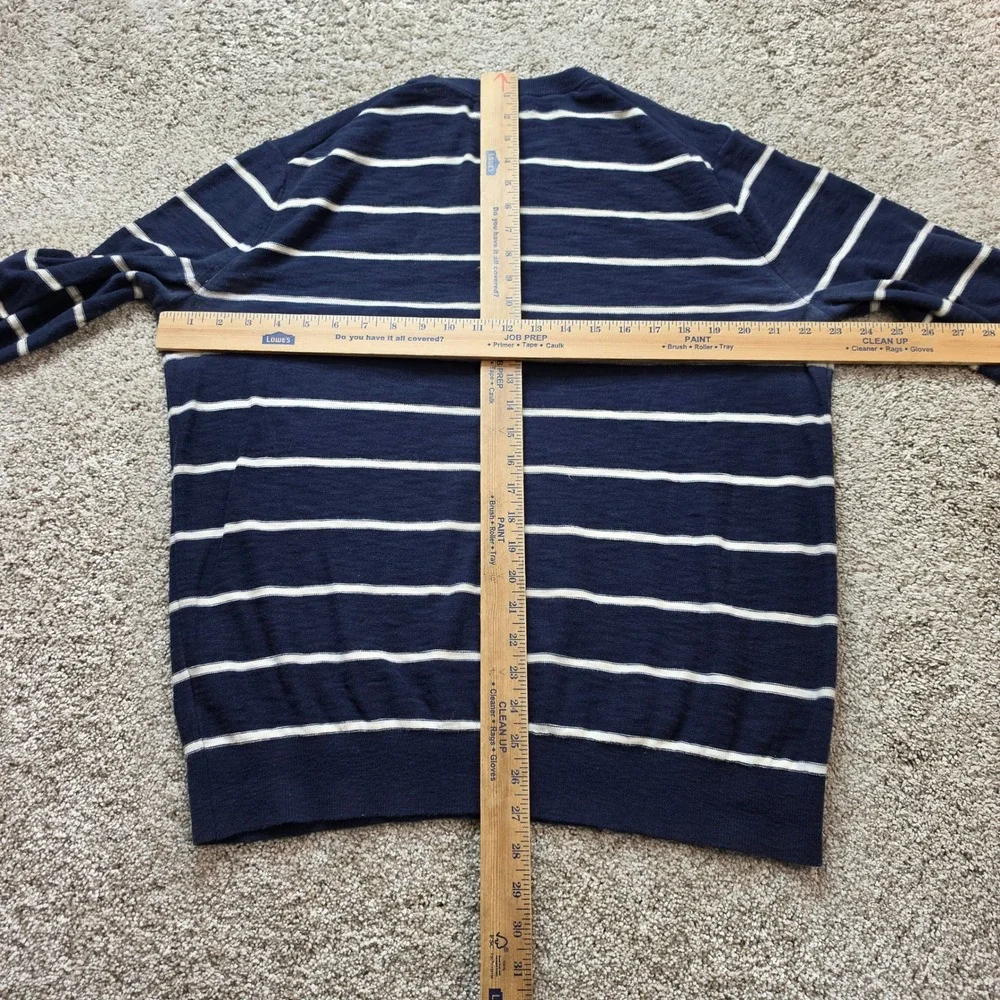Banana Republic Sweater Mens Large Navy Blue White Striped Cotton Slub Nautical